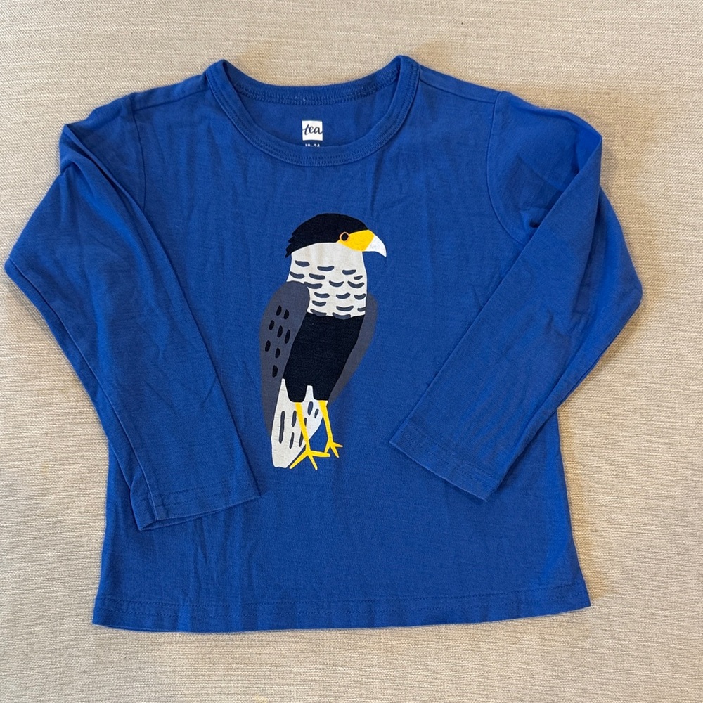 Tea Collection Blue Long Sleeve Shirt with Bird Design